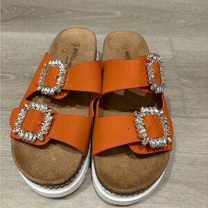 Orange Buckle Sandals for Women